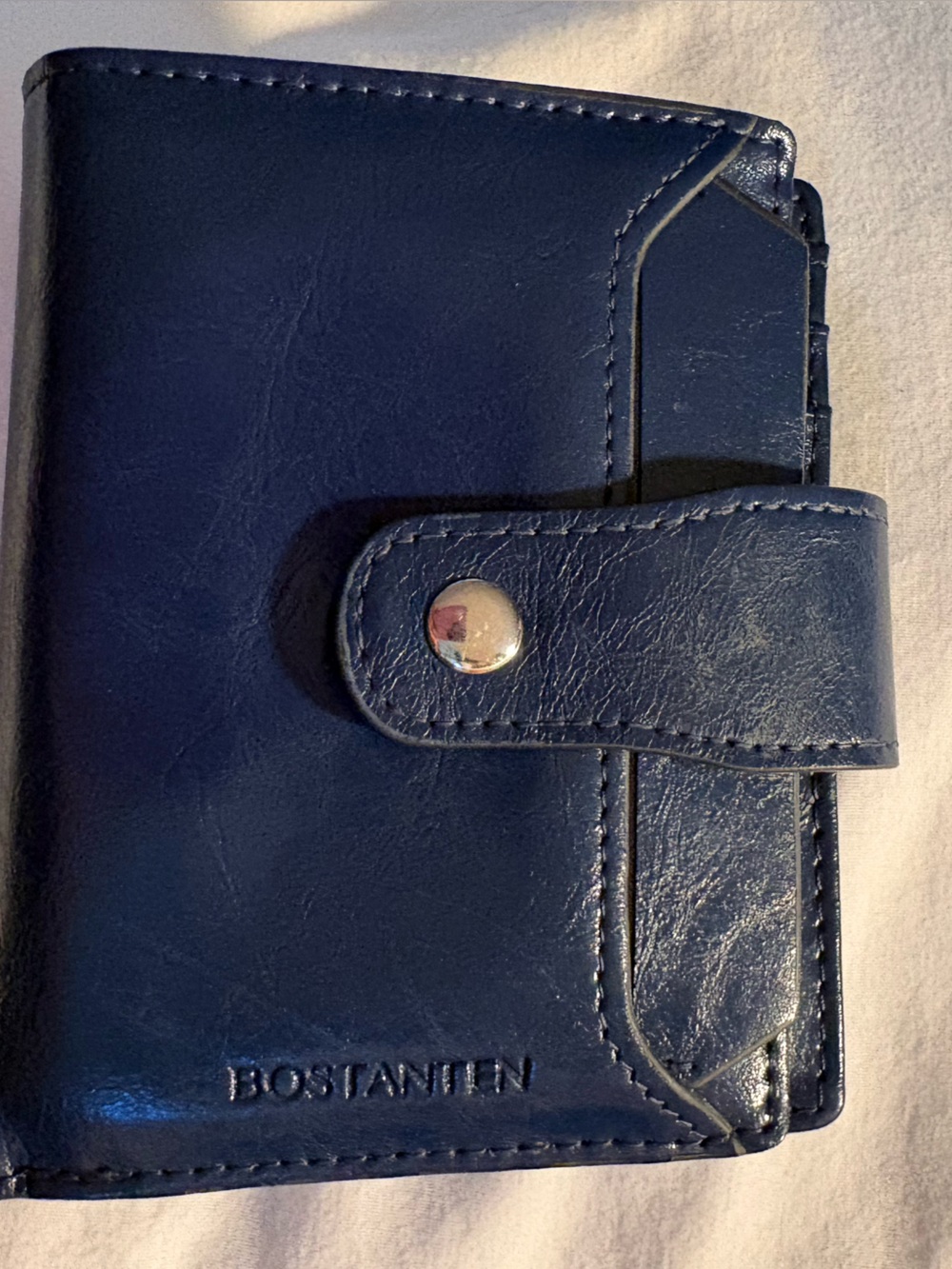 BOSTANTEN Navy Leather Snap Wallet for Women